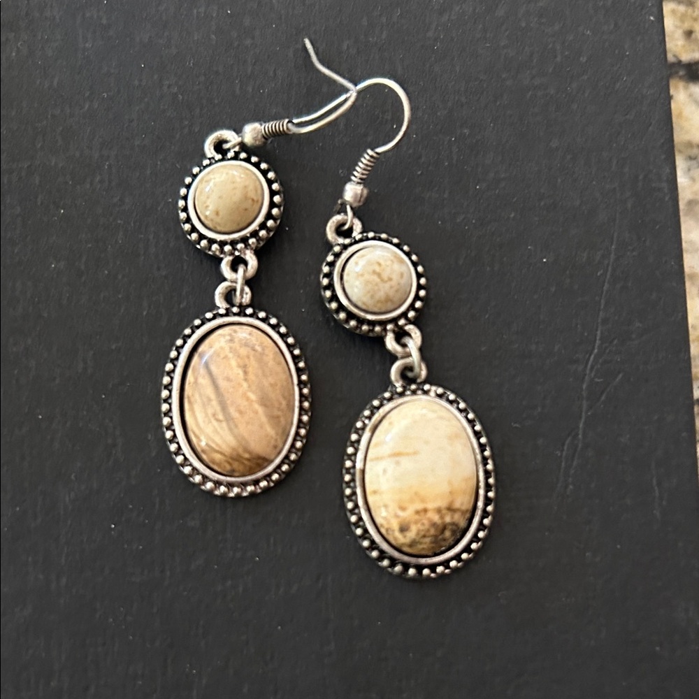 Elegant Silver and Jasper Stone Dangle Earrings